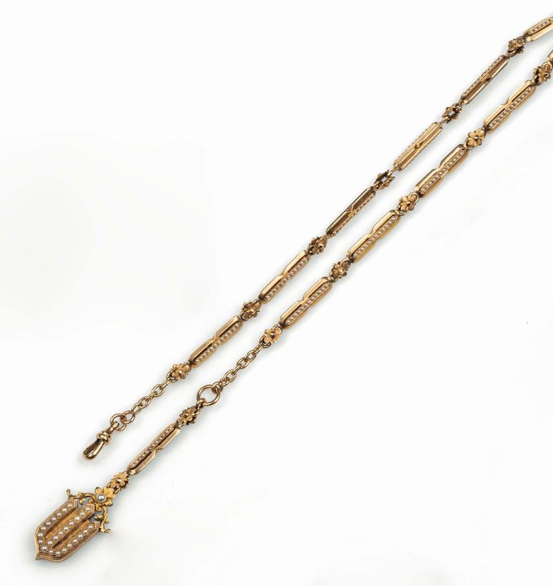 Watch chain with pearls in yellow gold  - Auction Fine Jewels - Cambi Casa d'Aste
