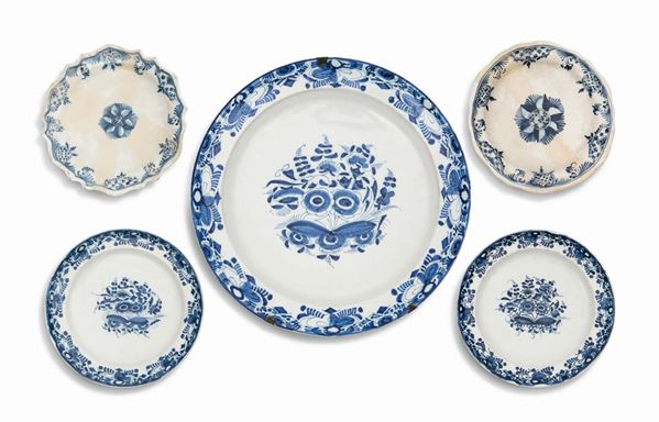 Five maiolica dishes, Bassano, 18th century