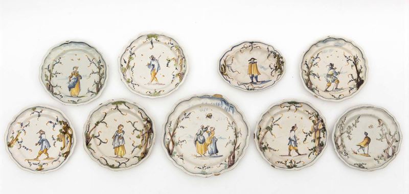Nove piatti, Savona, seconda metà del XVIII Secolo  - Asta Maioliche e porcellane dal XVI al XIX secolo - Cambi Casa d'Aste
