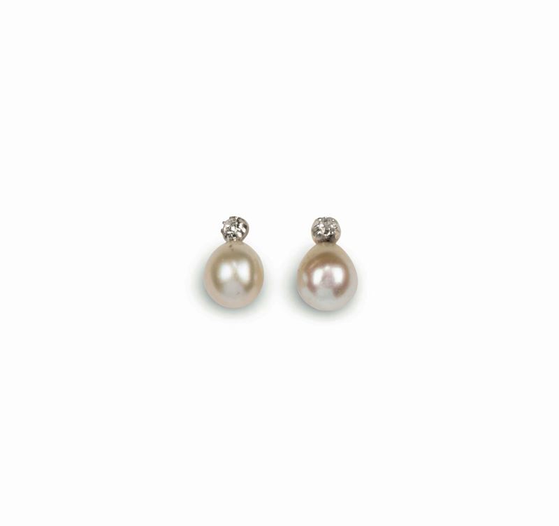 Two natural saltwater pearls with diamonds   - Auction Fine Jewels - Cambi Casa d'Aste