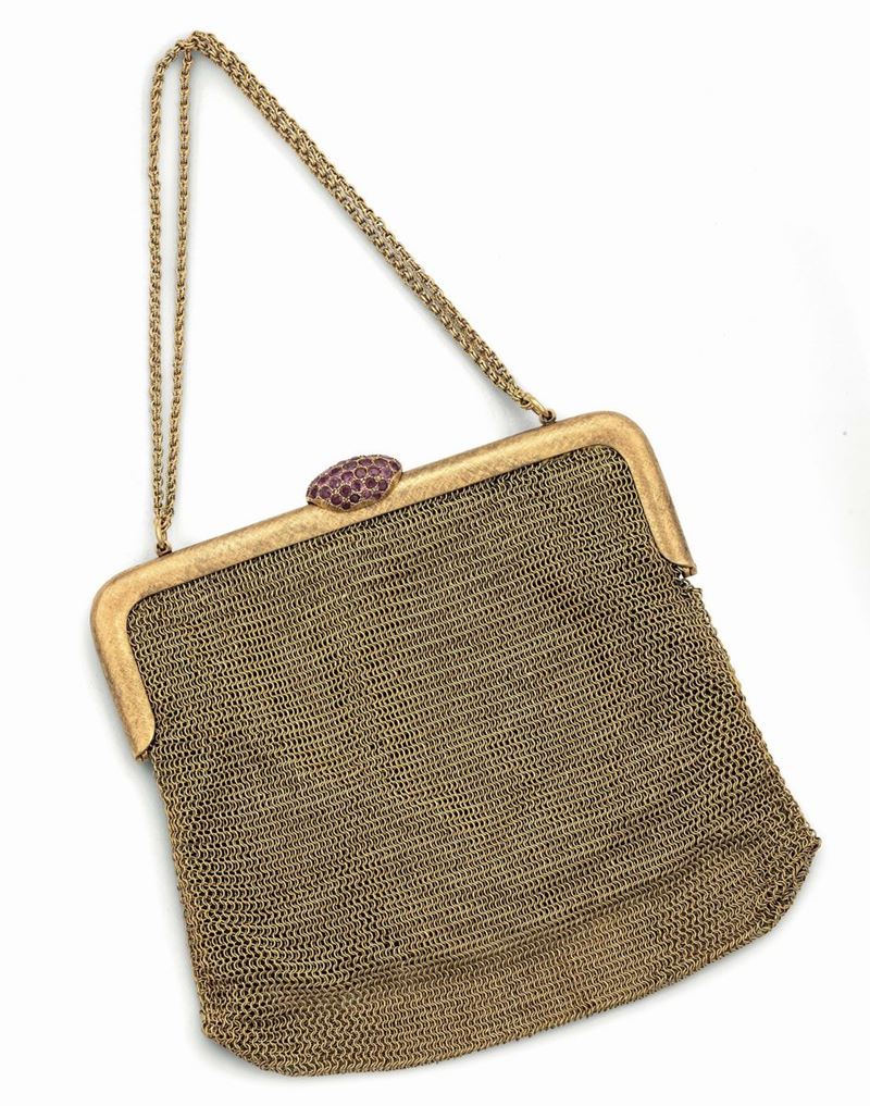 Evening purse in yellow gold mesh with Burmese rubies  - Auction Fine Jewels - Cambi Casa d'Aste
