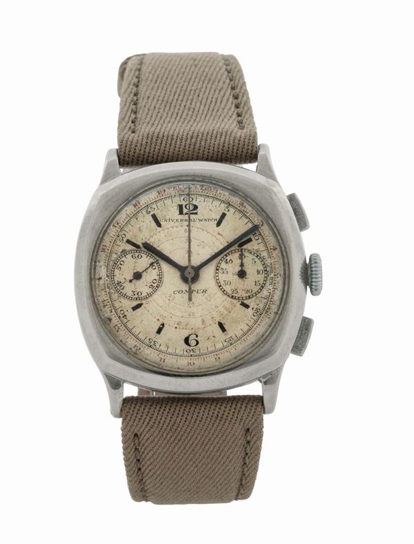UNIVERSAL WATCH, Compur, case No. 564594, stainless steel military chronograph wristwatch. Made circa 1940