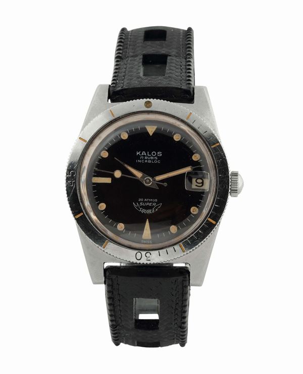 KALOS, SUPER SQUALE, Ref. 1157, water resistant, self-winding, stainless steel wristwatch with date. Made circa 1960