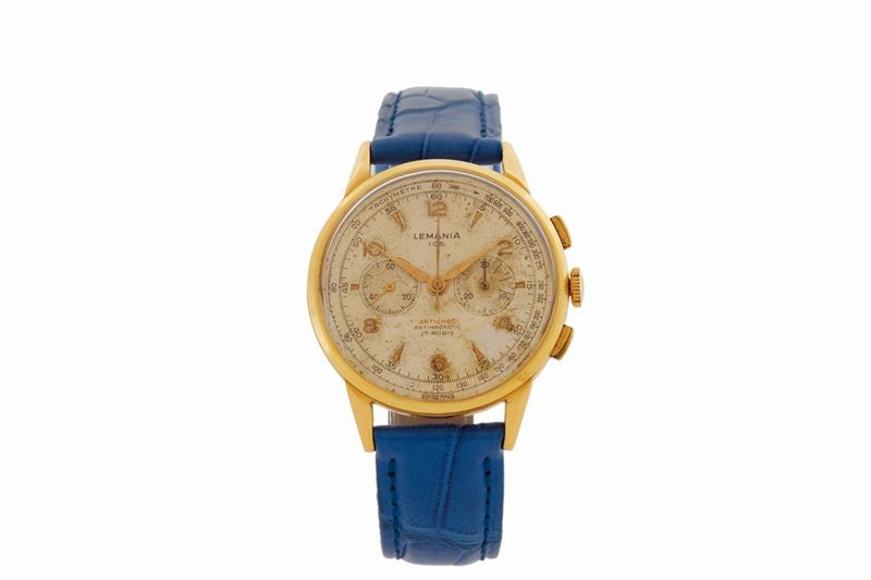 LEMANIA, cassa No. 300-13, orologio da polso, cronografo, in oro giallo 18K. Realizzato nel 1950 circa  - Asta Orologi da Polso e da Tasca - Cambi Casa d'Aste