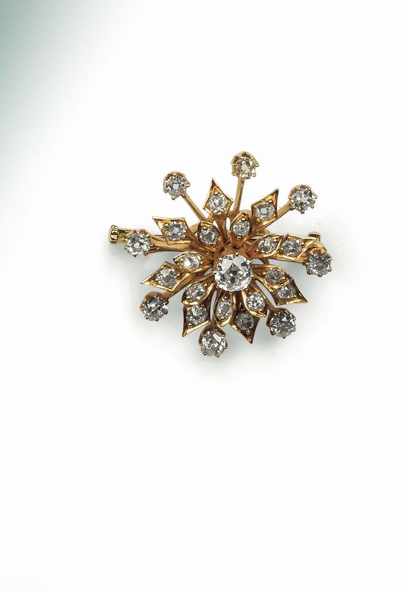 Diamond brooch set in yellow gold  - Auction Fine Jewels - Cambi Casa d'Aste