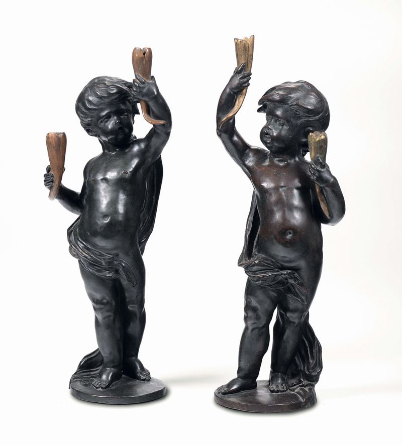 Coppia di putti in bronzo  - Auction Important Furniture and Works of Art - Cambi Casa d'Aste