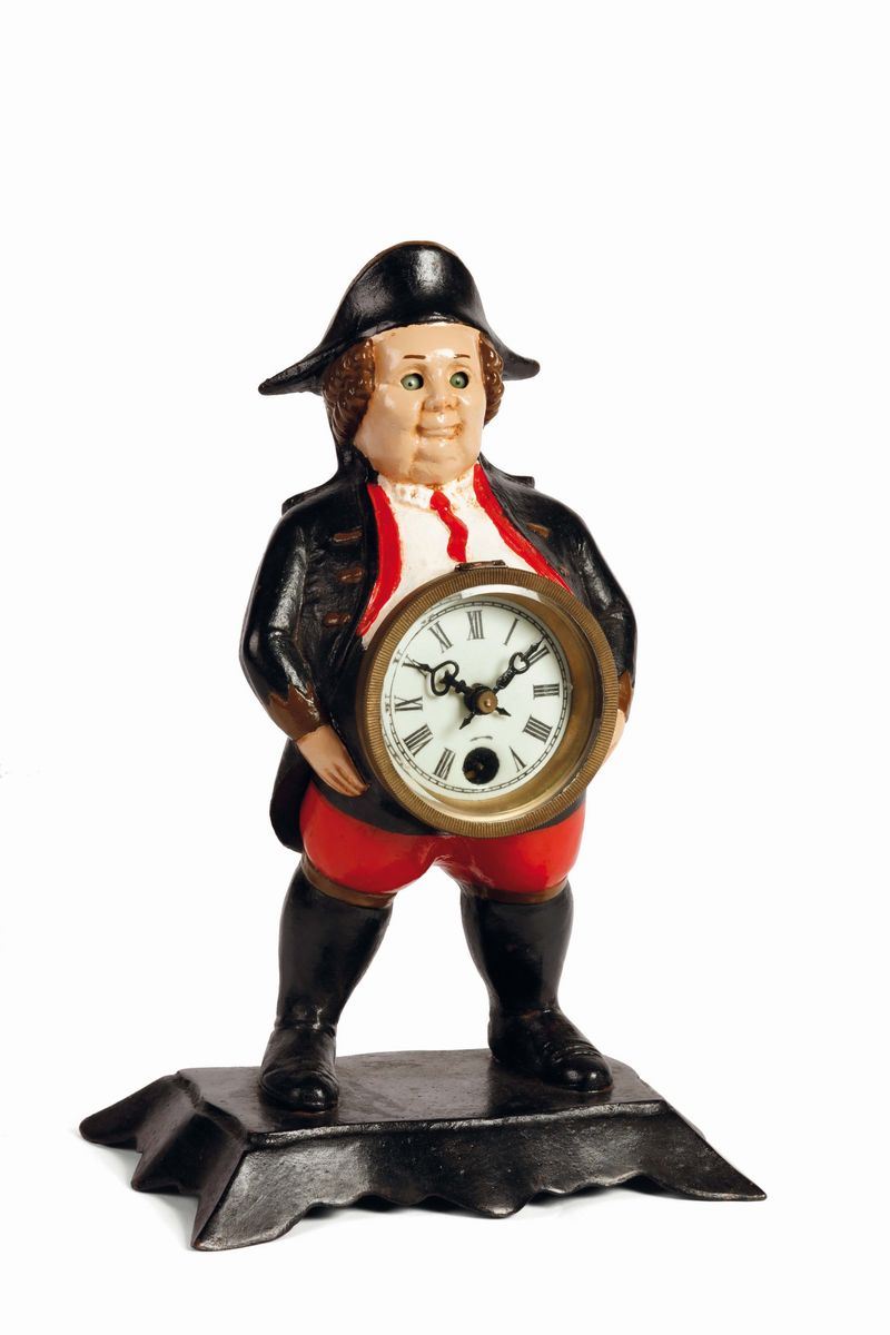 BIG JOHN, rare automaton table clock with movable eyes, enamel dial. Made circa 1930  - Auction Watches and Pocket Watches - Cambi Casa d'Aste