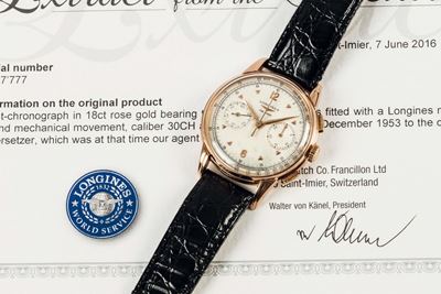 Longines, 30ch, Movimento No. 8757777, Ref. 5966, Orologio da Polso, in Oro Rosa 18k con Funzione...