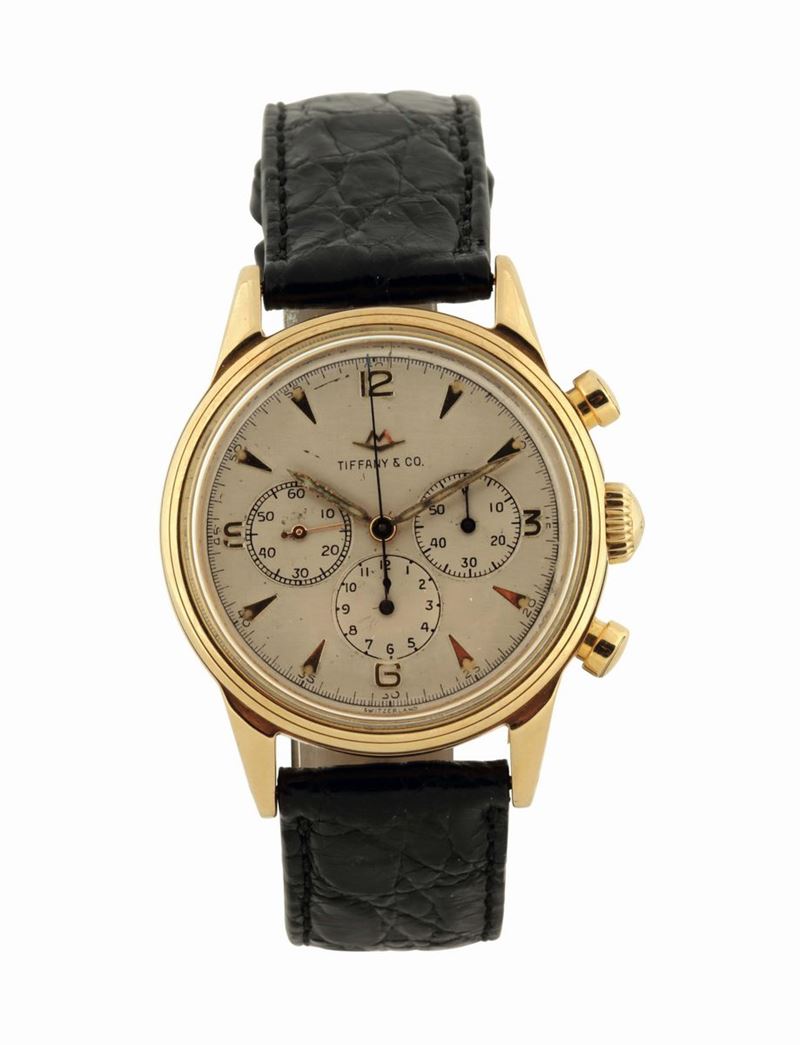 MOVADO, TIFFANY&Co, orologio da polso, cronografo, in oro giallo 18K con fibbia originale. Realizzato nel 1960 circa  - Asta Orologi da Polso e da Tasca - Cambi Casa d'Aste