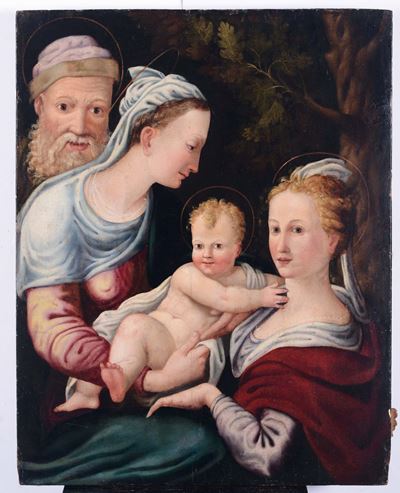 Scuola Italiana del XVII Secolosacra Famiglia con Santa