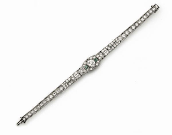 Bracelet in platinum with diamonds and emeralds, Harry Winston
