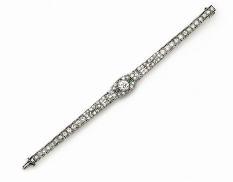 Bracelet in platinum with diamonds and emeralds, Harry Winston  - Auction Fine Jewels - Cambi Casa d'Aste