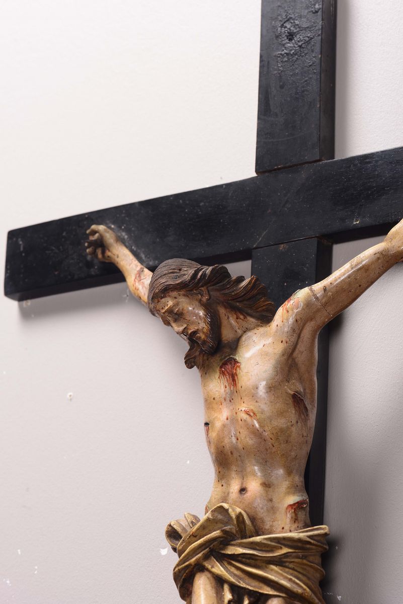 Crocifisso Ligneo Policromo, Napoli, Inizi del XVIII Secolo, Bottega di Giacomo Colombo (este 166...