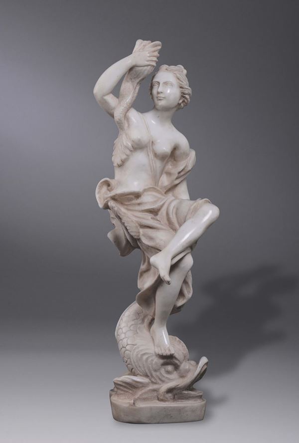 Scultura in marmo raffigurante Venere che cavalca un Tritone, scultore Barocco Veneto fra XVII e XVIII secolo