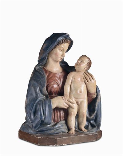 Madonna con Bambino in Stucco Policromo Scultore Prossimo a Jacopo della Quercia (siena Ca 1374-1...
