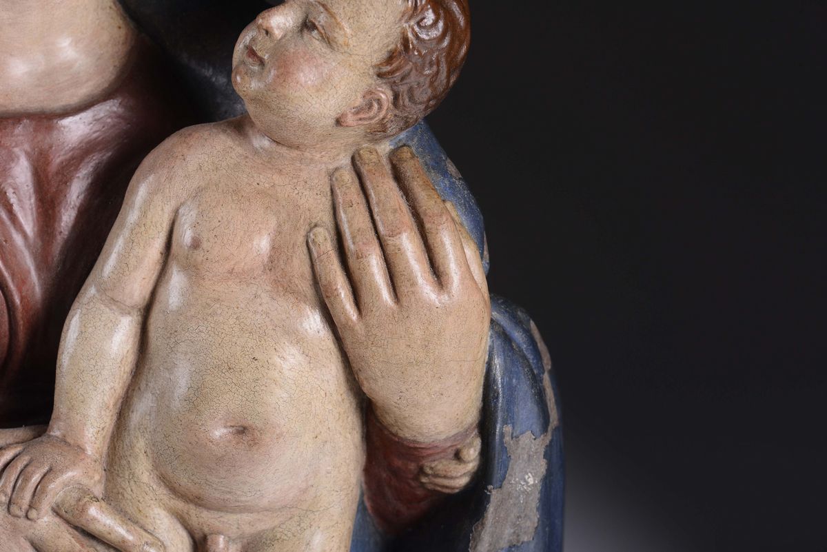 Madonna con Bambino in Stucco Policromo Scultore Prossimo a Jacopo della Quercia (siena Ca 1374-1...