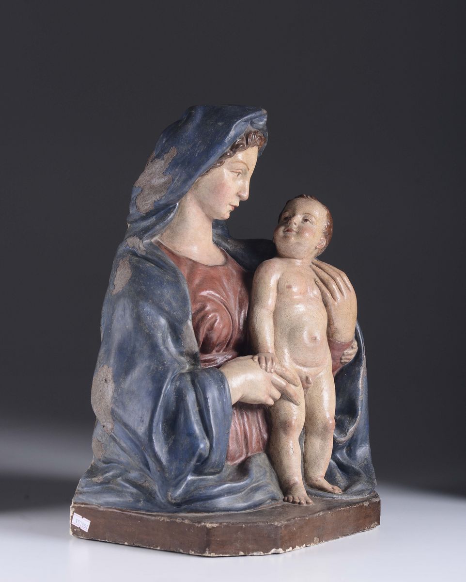 Madonna con Bambino in Stucco Policromo Scultore Prossimo a Jacopo della Quercia (siena Ca 1374-1...