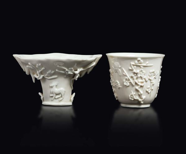 Two different Dehua cups with decoration in relief, China, Qing Dynasty, late 17th century