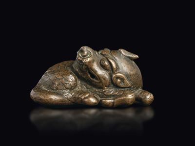 Figura di Draghetto in Bronzo con Iscrizione, Cina, Dinastia Ming, XVII Secolo