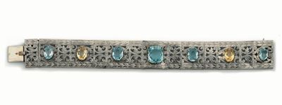 Bracciale con Cinque Acquemarine e Due Topazi Gialli