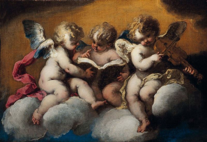 Valerio Castello (Genova 1624-1659) Putti musicanti su nubi  - Auction Old Masters Paintings - Cambi Casa d'Aste