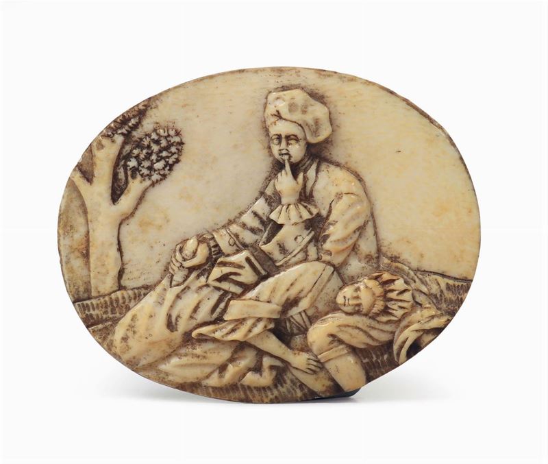 Una rara placchetta ovale a bassorilievo in avorio raffigurante “Scena erotica” manifattura nordica, Germania/Olanda, prima metà del XVIII secolo  - Auction Fine art - II - Cambi Casa d'Aste