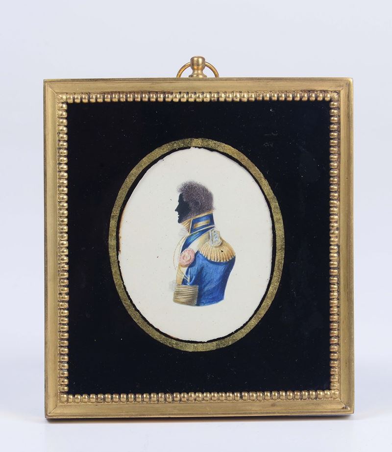 Miniatura raffigurante ritratto di ufficiale di profilo, primi del XIX secolo  - Auction Fine art - II - Cambi Casa d'Aste