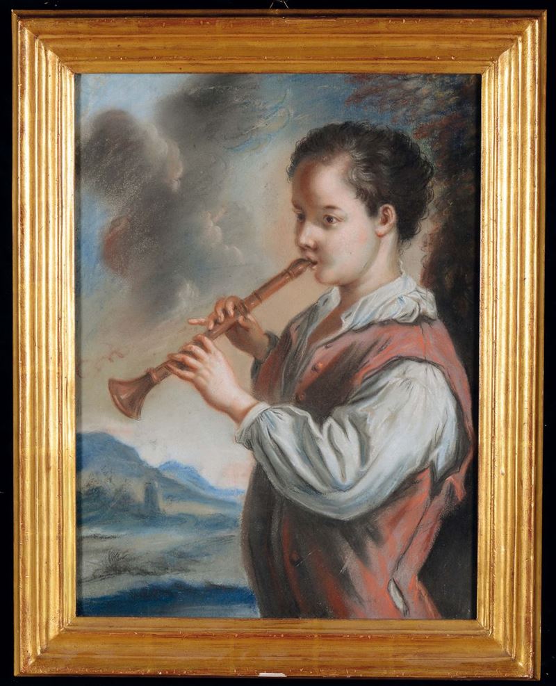 Scuola Toscana del XVIII secolo Giovane suonatore di flauto  - Auction Old Masters Paintings - Cambi Casa d'Aste