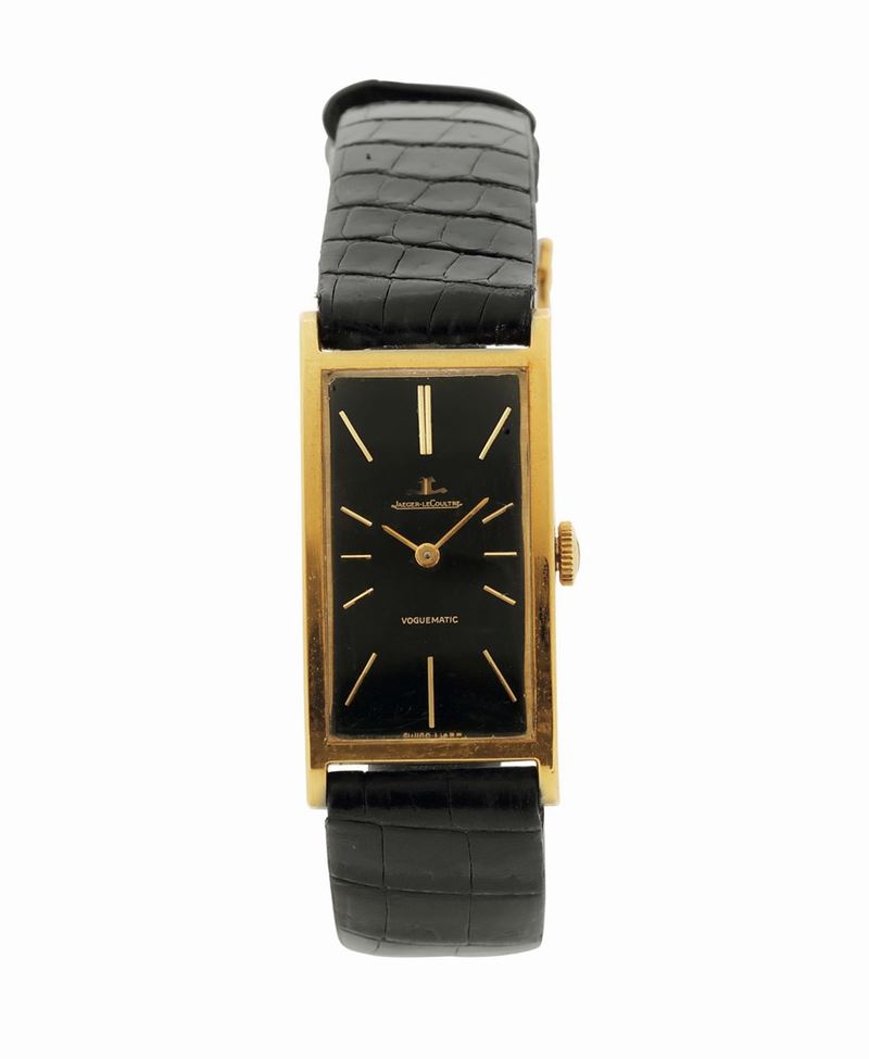 Jaeger LeCoultre, Voguematic. Fine and unusual rectangular curved, self-winding, 18K yellow gold  wristwatch with an original buckle. Made in the 1950's.  - Auction Watches and Pocket Watches - Cambi Casa d'Aste