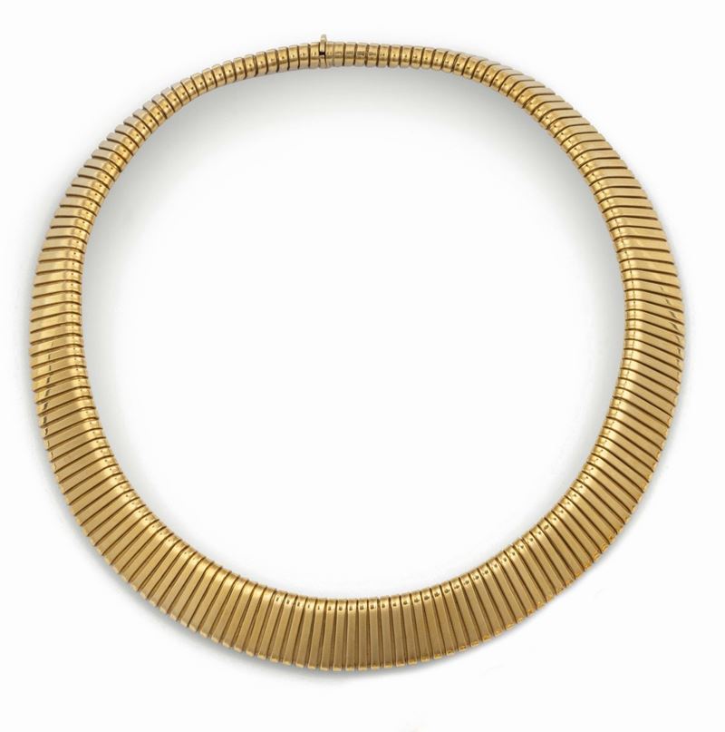 Yellow gold tubogas necklace, Fasano. Fitted case  - Auction Fine Jewels - Cambi Casa d'Aste
