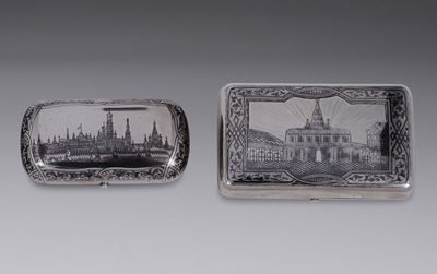 Due Scatole Porta Sigari in Argento, Russia, una con Bolli Mosca 1866