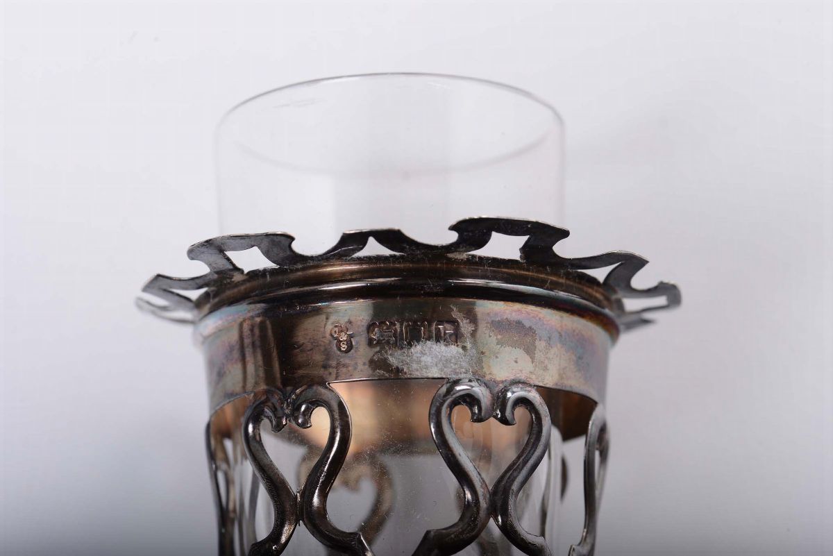 Vaso Portafiori in Vetro e Argento, Inghilterra Inizi XX Secolo