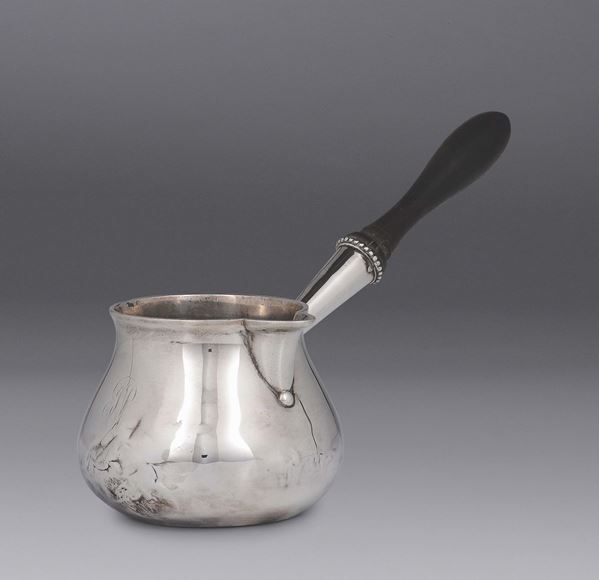 Scalda cognac in argento con manico ebanizzato, Londra XVIII-XIX secolo