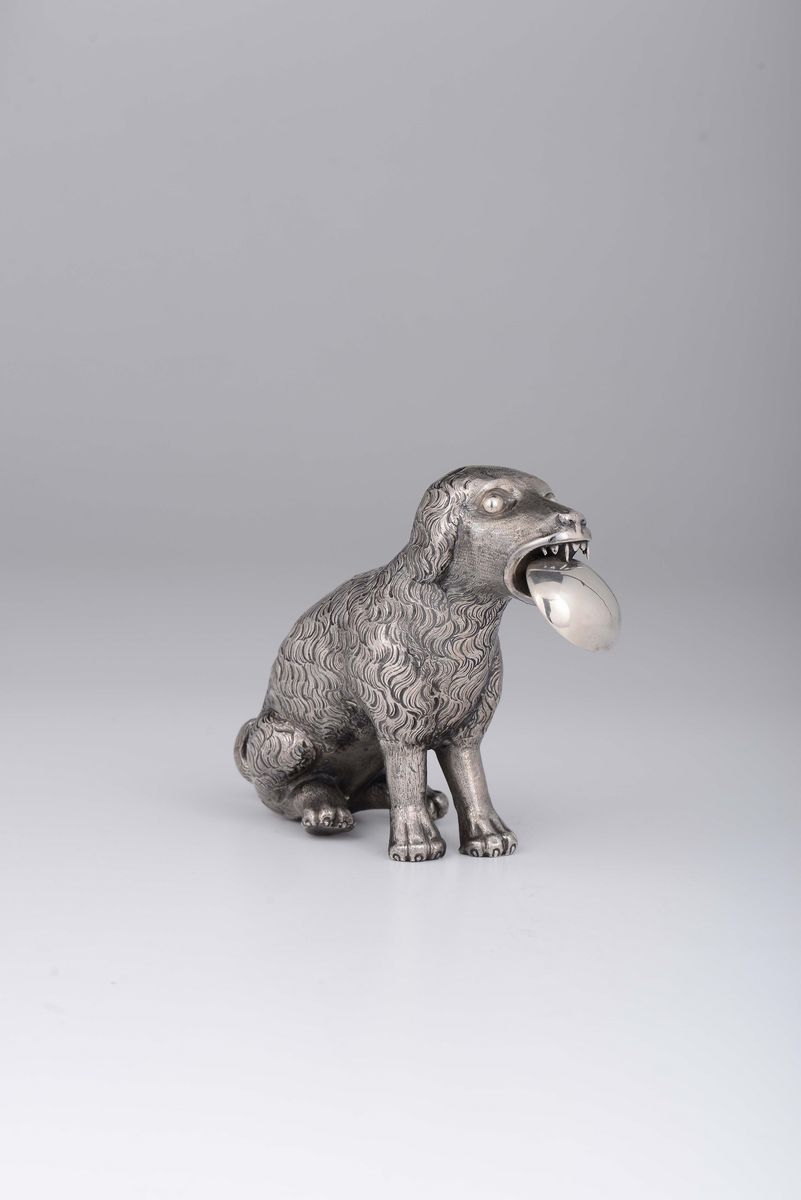 Figura di Cane in Argento Fuso e Cesellato, Italia (probabilmente Napoli) XIX Secolo