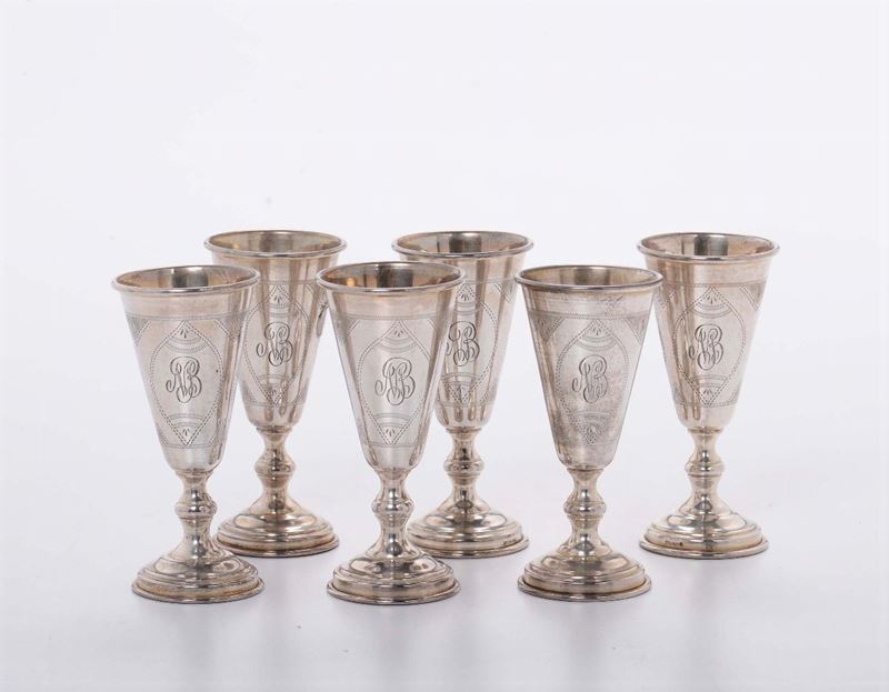 Lotto di sei bicchierini in argento inciso  - Auction Modern and Contemporary Silvers - Cambi Casa d'Aste