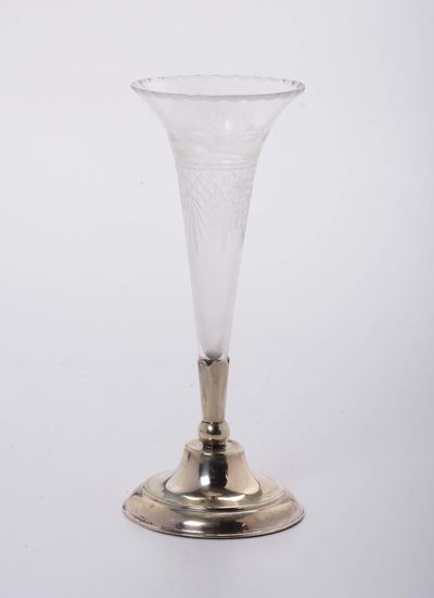 Vasetto in Cristallo con Base in Metallo Argentato, XX Secolo