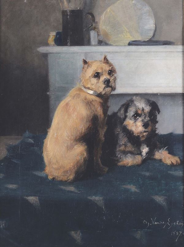 Charles II Van Den Eycken (1859-1923) Due cani, 1887