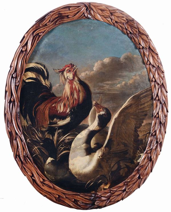 Jacopo Da Castello (1637-1712) Gallo e anatra