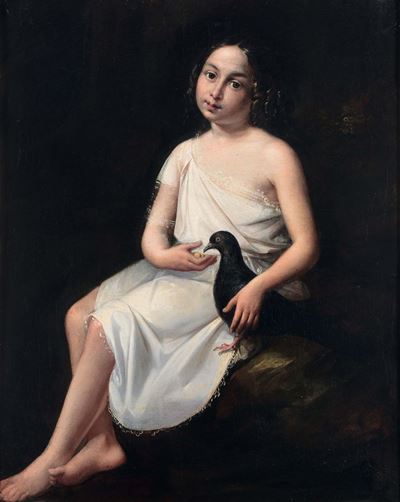Scuola Lombarda del XIX Secolobambina con Colomba