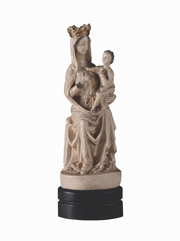 Madonna con bambino in avorio, scultore neo-gotico del XIX secolo