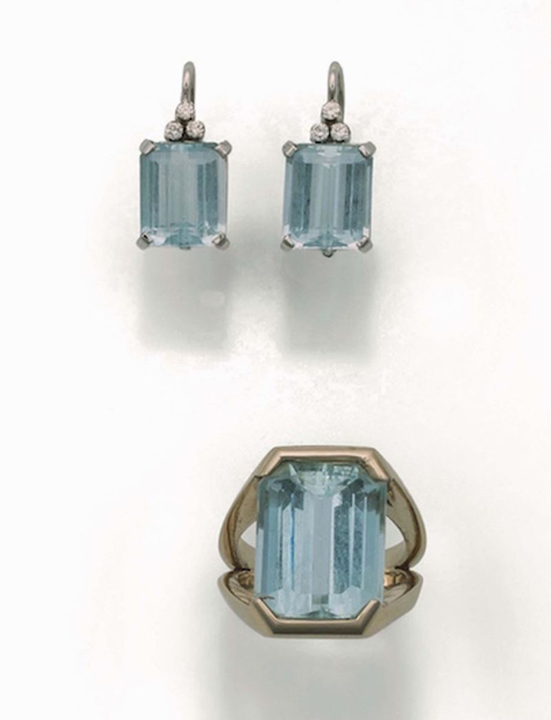 Parure composta da anello ed orecchini con acquamarina  - Auction Jewels Timed Auction - Cambi Casa d'Aste