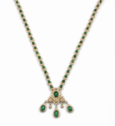 Girocollo con Smeraldi Taglio Cabochon e Diamanti