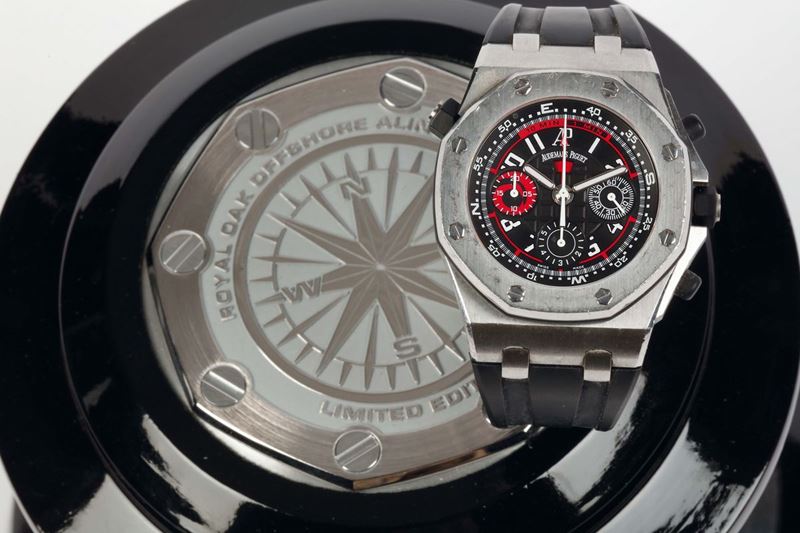 AUDEMARS PIGUET, ROYAL OAK ALINGHI POLARIS , case No. F52206, Ref. 26040ST. Made in a limited edition of 2000 pieces in 2006. Very fine and unusual, large, tonneau-shaped, octagonal bezel, self-winding, water-resistant, stainless steel wristwatch with round button fly-back chronograph, Regatta function, registers, inner revolving navigation ring and a stainless steel Audemars Piguet deployant clasp. Accompanied by the original box and Certificate  - Auction Watches and Pocket Watches - Cambi Casa d'Aste