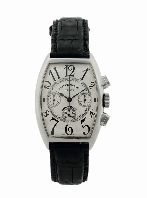 FRANCK MULLER, Geneve, Chronographe, 18K white gold, self-winding, chronograph wristwatch with date and a white gold original buckle. Made circa 2000's