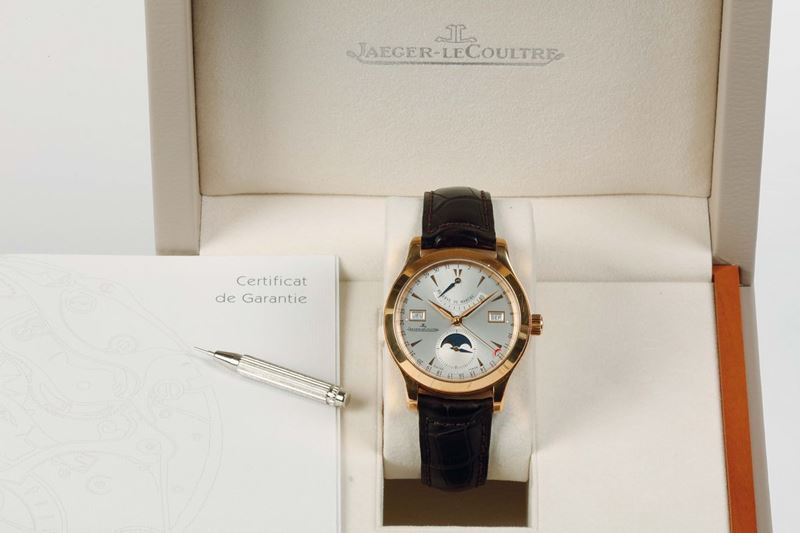 JAEGER LECOULTRE, MASTER CONTROL CALENDAR 1000, REF. 147241S, 18K pink gold, self-winding wristwatch with day date, moon phase, power reserve with an 18K pink gold deployant buckle. Sold in 20006. Accompanied by the original box and Certificate.  - Auction Watches and Pocket Watches - Cambi Casa d'Aste
