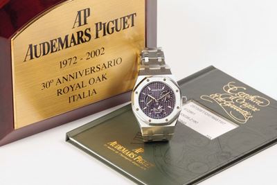 Audemars Piguet, Royal Oak Dual- Time Automatic, No. 2180, Cassa No. E53038, Ref. 25730st. Realiz...