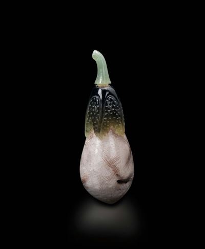 Snuff Bottle in Cristallo di Rocca e Vetro a Forma di Doppia Zucca, Cina, XX Secolo