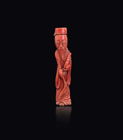 Snuff Bottle Raffigurante Saggio in Corallo, Cina, Inizio XX Secolo