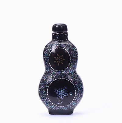 Snuff Bottle Lacca Burgauté con Corpo a Doppia Zucca, Cina, Dinastia Qing, XIX Secolo