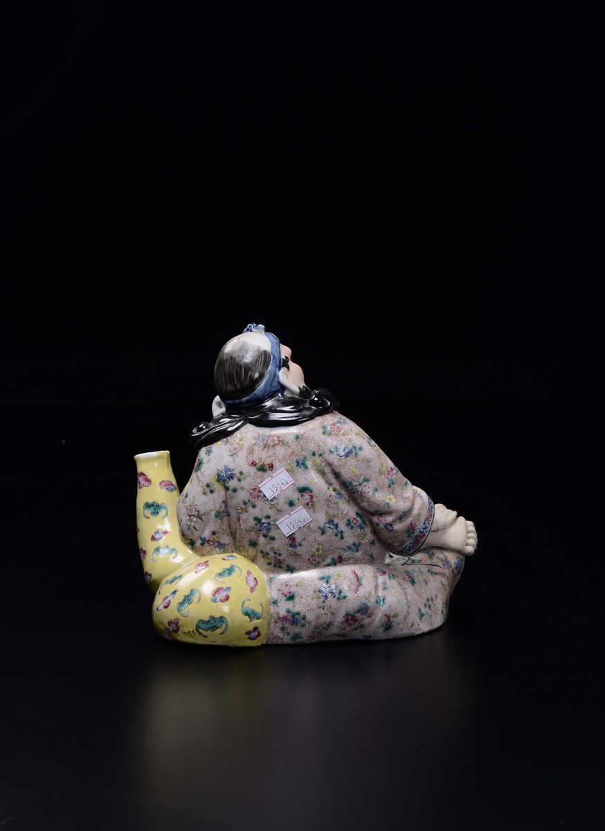 Figura di Saggio Reclino su Vaso a Doppia Zucca in Porcellana Famiglia Rosa, Cina, Dinastia Qing,...